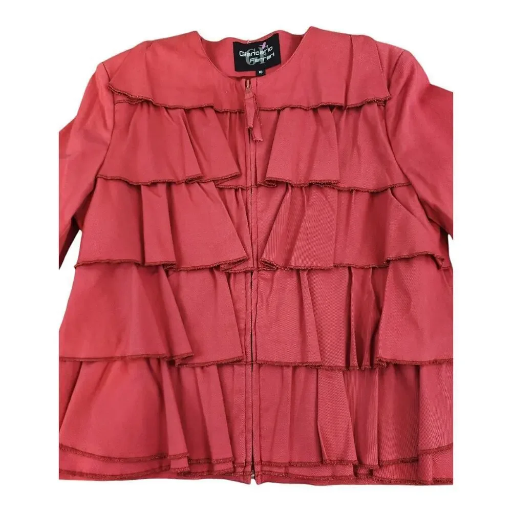 Giancarlo‎ Ferrari vintage red ruffle tiered womens jacket holidays sz 10